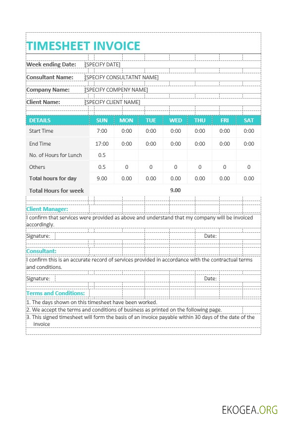 Exemple de modèle de facture de feuille de temps